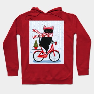 Black Cat Christmas Bicycle Ride Hoodie